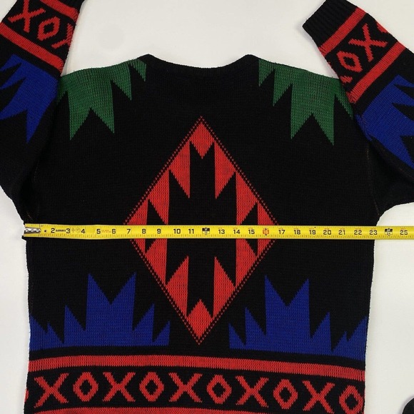 Southwestern Aztec Sweater Red Black Green Boho - Picture 4 of 7